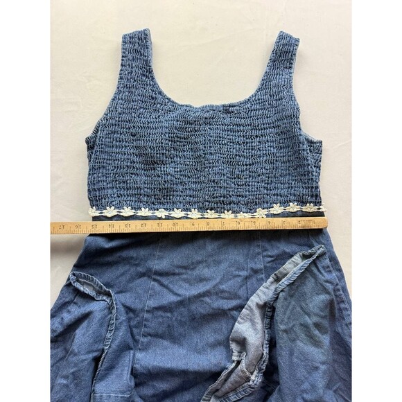 Fore Warned Dress Womens 10 Blue Denim Fit & Flare Smocked Sleeveless Midi Maxi - Picture 4 of 7